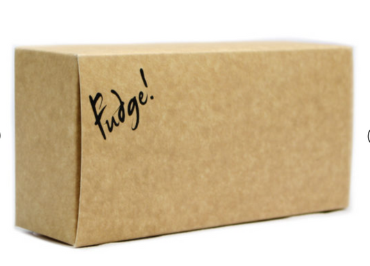 Gift Box: Kraft box with 'fudge' writing